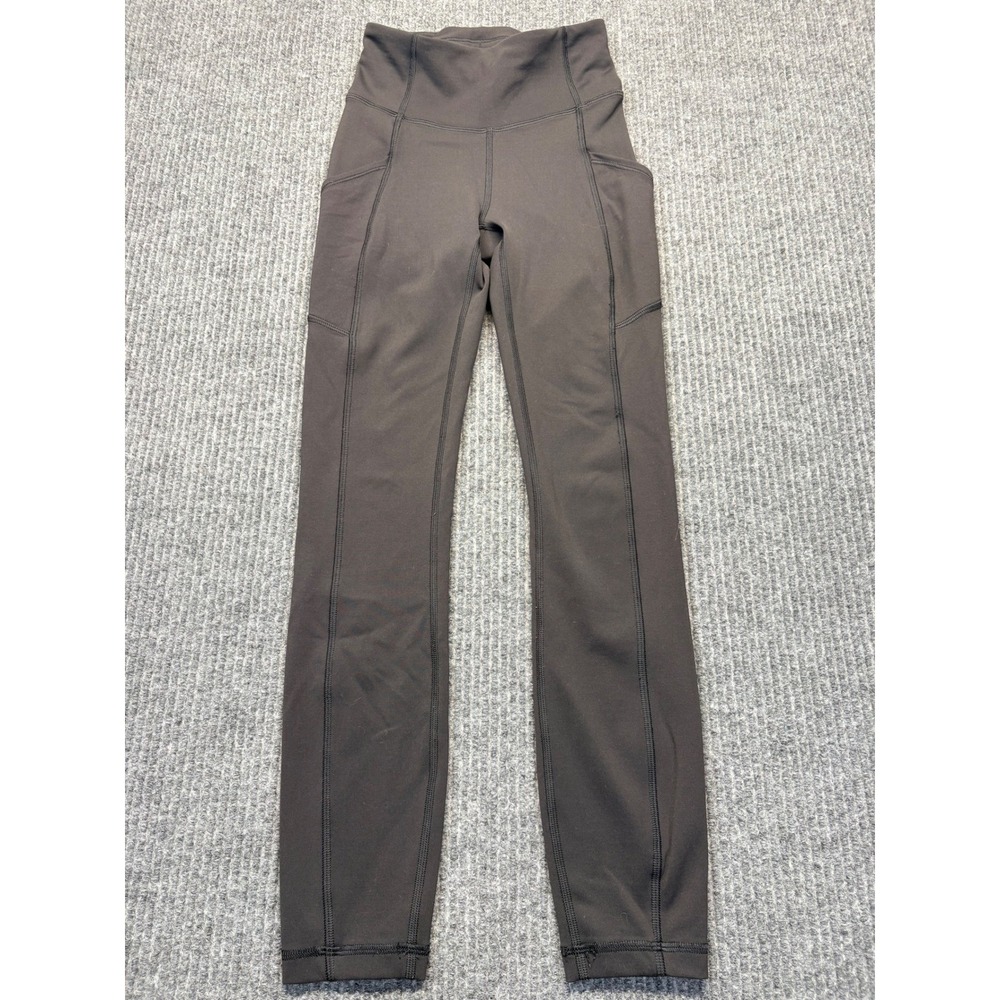Lululemon High Rise Athletic Leggings Black Side Pockets Size 2 24.5 Inseam